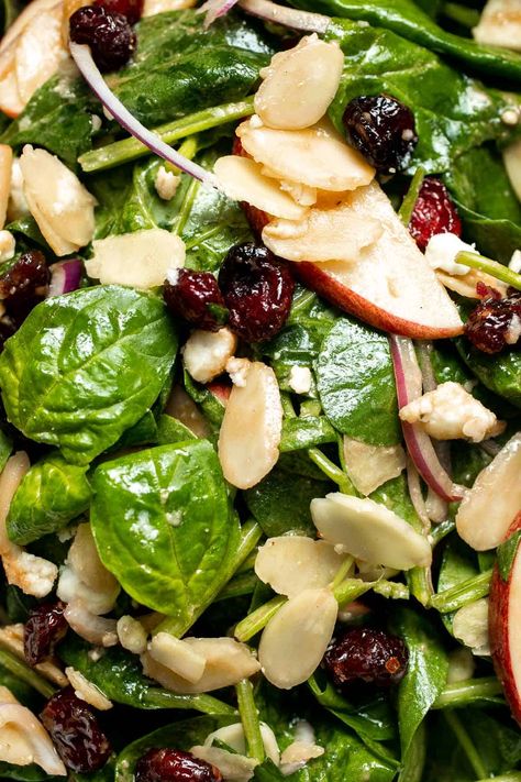 Spinach Salad Dressing With Red Wine Vinegar, Spinach And Romaine Salad Recipes, Spinach And Egg Salad, Delicious Spinach Salads, Spinach Almond Salad, Spinach Salads For Parties, Joanna Gaines Spinach Salad, Spinach Salad Vegan, Spinach Fall Salad