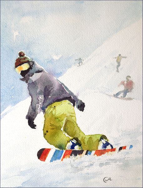 Watercolors by Maria Stezhko (Акварели Марии Стежко) Snowboard Art, Sports Painting, Ski Art, Arches Watercolor Paper, Winter Painting, Sports Art, Watercolor Inspiration, Snowboards, Watercolor Portraits