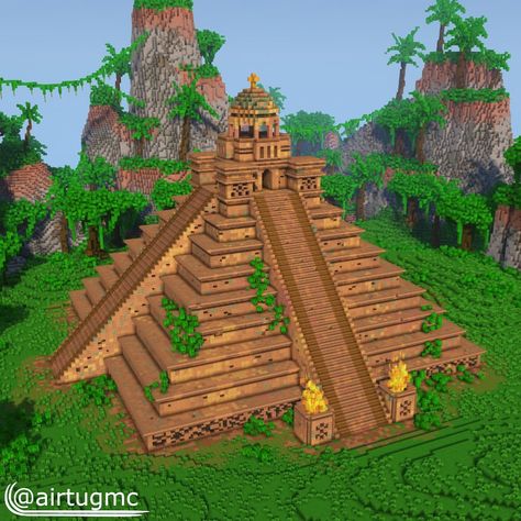 Airtug | An Aztec inspired temple I’m really enjoying using these mud blocks lately I think they make for a great temple/ruins building… | Instagram Aztec Buildings, Aztec City, Aztec Architecture, Minecraft Temple, Minecraft Cheats, Aztec Ruins, Temple Ruins, Minecraft Pe, Abandoned Buildings