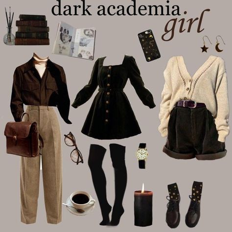 Dark Cottage Core Fashion Grunge, Fashion Outfits Academia, Dark A Academia Outfits, Academic Clothes Aesthetic, Dark Academia Inspired Outfits, Cute Outfits Dark Academia, Summer Acedamia Fashion, Aesthetic Outfits Academia, Albedo Outfit Ideas