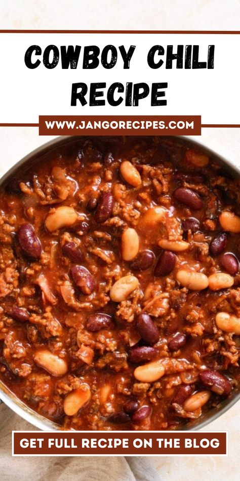 Cowboy chili is an American cuisine recipe. Coming from the age of cattle drives and chuck wagons, cowboy chili will sway you away with its amazingly delicious taste. Cowboy Chilli, Chuck Wagon Chili, Cowboy Chili Recipe, American Cuisine Recipes, Cowboy Recipes, Cowboy Chili, Easy Fall Dinner Recipes, Cowboy Food, Dump Meals