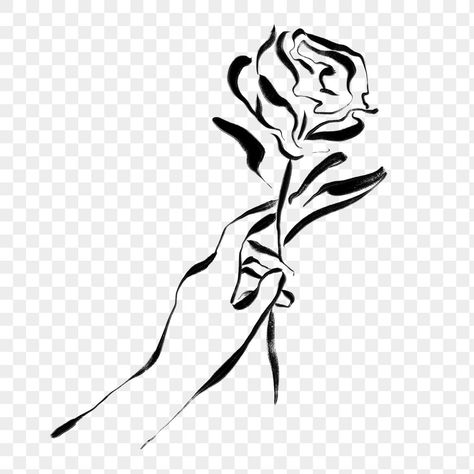 Hand Holding Rose Drawing, Hand Holding Flower Drawing, Hand Holding Flower, Hand Holding Rose, Rose Black And White, Drawing Rose, Hands Holding Flowers, Rose Sticker, Arte Aesthetic