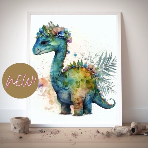 Kinderzimmer Wandbild - Langhals Dino #1 | Kinderzimmer Langhals | Wandbild Dinosaurier | Kinderzimmer Wandbild Dino | Aquarell Bild Aktiv Dino Print, Cute Dino, Watercolor Nursery, Baby Dino, Blackout Blinds, Dinosaur Design, Nursery Printables, Dinosaur Kids, Printable Poster