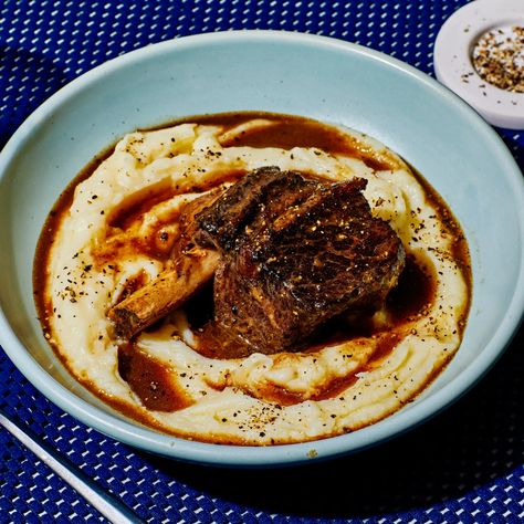 Coffee-and-Bourbon-Braised Short Ribs Recipe | Bon Appétit Roasted Yukon Gold Potatoes, Cooking Short Ribs, Braised Short Ribs Recipe, Meals For Three, Sweet Bourbon, Short Ribs Recipe, Sunday Dinners, Winter Dinner Recipes, Braised Short Ribs