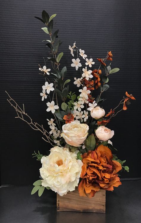 Rust and Cream Classic by Andrea Flower Vase Wedding Centerpieces, Sun Flower Arrangements, Fall Silk Flower Arrangements, Creative Floral Arrangements, Artificial Flowers Arrangements, Artificial Floral Centerpieces, Rustic Flower Arrangements, Large Flower Arrangements, Flower Arrangement Designs