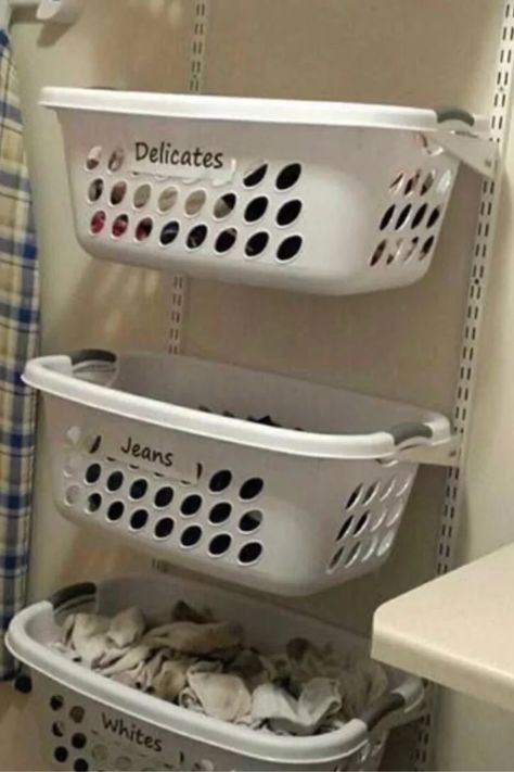 Dirty Laundry Organization, Stackable Laundry Baskets, Dirty Laundry Storage, Laundry Basket Dresser, Room Organizers, Dirty Clothes Organization, Small Laundry Room Makeover, Laundry Ideas, Laundry Basket Organization