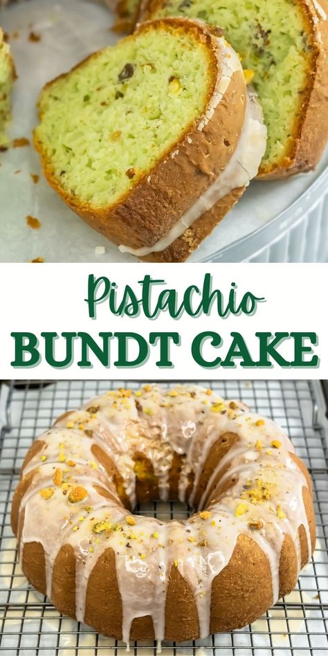 Indulge in the rich, nutty flavor of this Pistachio Bundt Cake! Made with a few simple ingredients like cake mix, pudding mix, and chopped pistachios, this dessert is a breeze to make yet delivers a decadent taste. The moist and flavorful cake is perfect for any occasion, whether you're entertaining guests or simply treating yourself. Drizzle with a sweet glaze and sprinkle with extra pistachios for a stunning presentation. Enjoy a slice of goodness with this easy Pistachio Bundt Cake recipe! Pistachio Glaze, Pecans Desserts, Pistachio Bundt Cake, Pistachio Pudding Cake, Pistachio Cake Recipe, Bundt Recipes, Pistachio Dessert, Pistachio Recipes, Bundt Cake Recipe