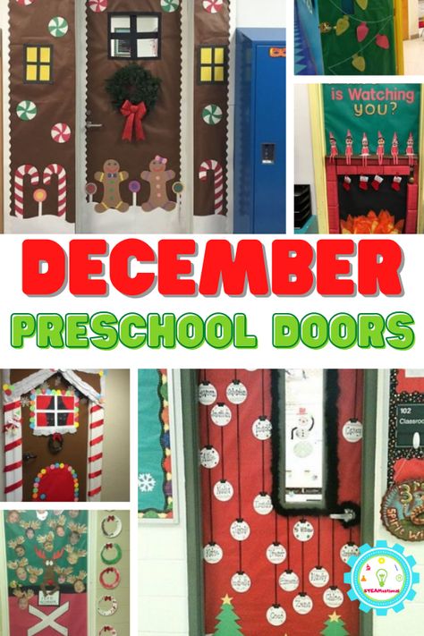 2nd Grade Christmas Door Decorations, Santa Claus Is Coming To Town Door Decorations, Pre K Door Decorations Christmas, Christmas Door Decorating Preschool, Preschool Classroom Door Ideas Christmas, Happy Holidays Door Decorations For School, Christmas Door Ideas For Preschool Classroom, Winter Theme Doors For Preschool, Preschool Door Winter Theme