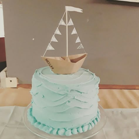 Sailing Boat Cake Ideas, Sailboat Birthday Cake, Sailboat Birthday Party, Sail Cake Ideas, Sailboat First Birthday Party, Sailing Into One Birthday, Boat Birthday Cake, Sailing Cake, Boat Birthday Party