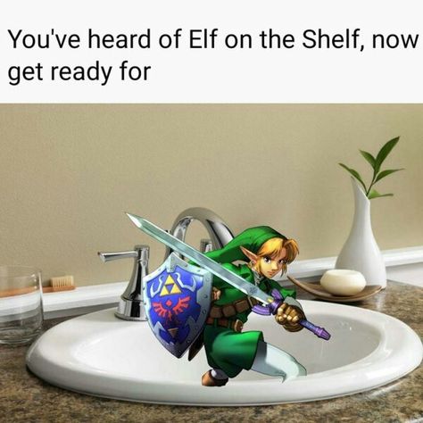 You've heard of Elf on a Shelf,  now get ready for...... Holiday Memes, Hyrule Castle, Legend Of Zelda Memes, Zelda Funny, School Holiday, Video Game Memes, Zelda Art, Legend Of Zelda Breath, Zelda Breath