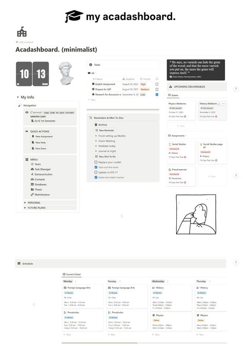 #Minimalist_Notion #Student_Notion #Notion_Dashboard #Second_Brain Minimalist Notion, Meal Prep Planner, Student Dashboard, Second Brain, Notion Dashboard, Job Applications, Calendar Notes, Goals Template, College Admissions