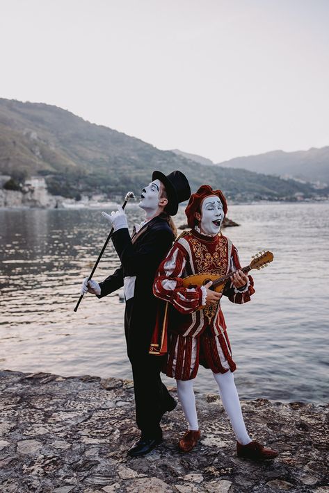 Fellini clowns wedding entertainment for a Sicilian wedding party theme Clown Wedding, Sicilian Wedding, Emergency Doctor, Jade Wedding, Sicily Wedding, Events Management, Carnival Wedding, Consulting Company, Family Tour