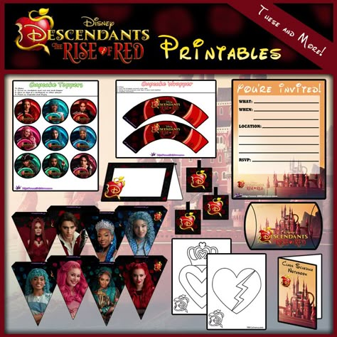 Rise Of Red Party Ideas, Descendants Rise Of Red Birthday Party Ideas, Movie Printables, Descendants Red, Red Party Ideas, Descendants Party Ideas Birthdays, Disney Descendants Party, Red Birthday Party, Descendants Party