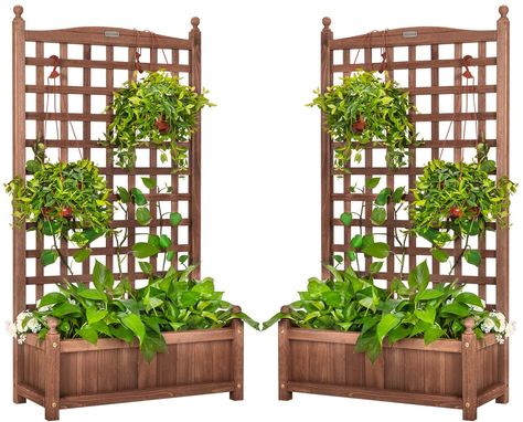 VIVOHOME Wood Planter Raised Beds with Trellis, 48 Inch Height Free-Standing Planters for Garden Yard 2 packs - Walmart.com - Walmart.com Yard Planters, Planter Box With Trellis, Planter Trellis, Raised Garden Planters, Lattice Trellis, Planter Beds, Garden Planter Boxes, Wood Planter, Wood Planter Box