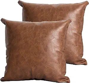 Shorping Faux Leather Farmhouse Pillow Covers Thick Cognac Brown Modern Decorative 18X18 Inch Set of 2 Square Bedroom Living Room Cushion Pillowcase for Home Decor Sofa Bed Leather Pillows, Farmhouse Pillow Covers, Pillow Covers Pattern, Leather Throw Pillows, Living Room Cushions, Farmhouse Pillow, Garden Pillows, Modern Throw Pillows, Leather Pillow