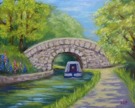 Canal Boat Art, Barge Boat, Canal Boats, Boat Drawing, Boat Art, Boat Painting, Canal Boat, Art Pastel, Pebble Painting