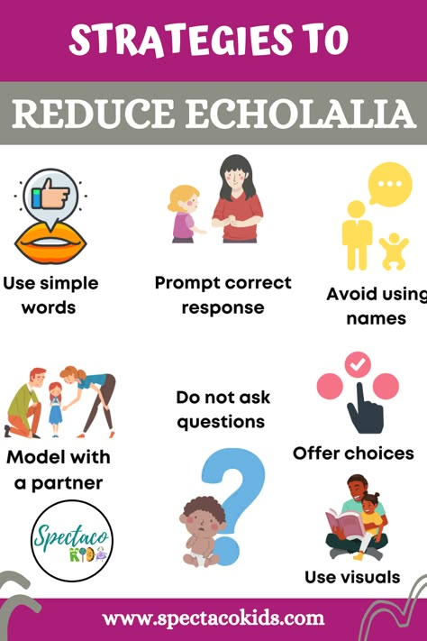 Echolalia refers to the repetition of certain words or phrases spoken by someone else, either after the words were said, or later on. It is important that we support children by using echolalia to try to reshape it to help children communicate in a more natural way. #autism #echolalia #spectacokidsblog Speech Therapy Activities Articulation, Early Intervention Activities, Aba Therapy Activities, Early Intervention Speech Therapy, Speech Therapy Tools, Preschool Speech Therapy, School Speech Therapy, Occupational Therapy Activities, Receptive Language