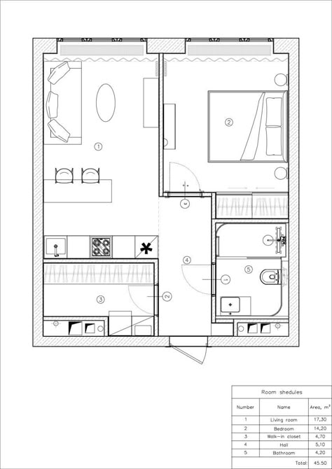 Vladimir Afanasev created the interior of a small Moscow apartment for rent. Forty-five square meters managed to accommodate a bedroom, a kitchen-living room, a bathroom and a dressing room-laundry room.
#architecture #house #fashion #decor #diy #homedecor #amazingarchitecture #interiordesign #contemporaryhome #modern #residence #designer Small Apartment Plan, 30 Square Metre Apartment, 65 Sqm Apartment Plan, 80 Sqm Apartment Design, 75m2 Apartment Plan, 1 Bhk Apartment Floor Plan, Small Apartment Plans, Studio Apartment Floor Plans, Flat Plan