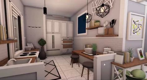 Bloxburg kitchen Tiny Kitchen Bloxburg, Bloxburg Mini Kitchen, Blocksburg School, Bloxburg Mini House, Detailed Kitchen Bloxburg, Realistic Bloxburg Interior Kitchen, Bloxburg Kitchen Ideas, Kitchen Bloxburg, Bloxburg Layout