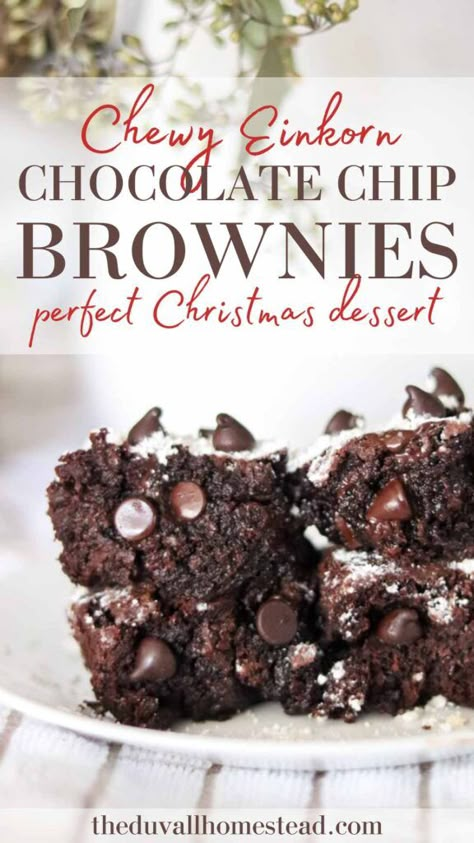 Einkorn Brownies, Einkorn Christmas Cookies, Einkorn Desserts, Einkorn Cookies, Holiday Brownies, Ancient Grains Recipes, Perfect Christmas Dessert, Einkorn Recipes, Pumpkin Brownies