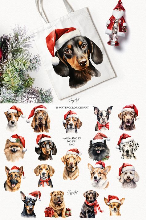 Dogs Watercolor, Dogs Clipart, Dogs Christmas, Winter Puppy, Watercolor Winter, Dogs Breeds, Christmas Dogs, Illustration Quotes, Clipart Christmas