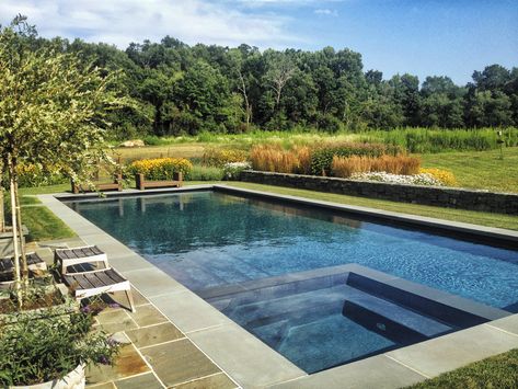 Rectangle Pool With Spa, Hampton Pool, Country Pool, Pool With Spa, Swimming Pool Design Ideas, Vernal Pool, Pool Design Ideas, Rectangle Pool, Living Pool