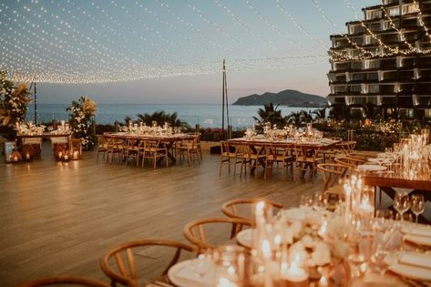 Beach Rooftop Wedding, Outdoor Wedding Reception Decorations, Destination Wedding Cabo, Cabos Wedding, Olive Wedding, Rectangle Tables, Los Cabos Wedding, Destination Wedding Decor, Dream Beach Wedding