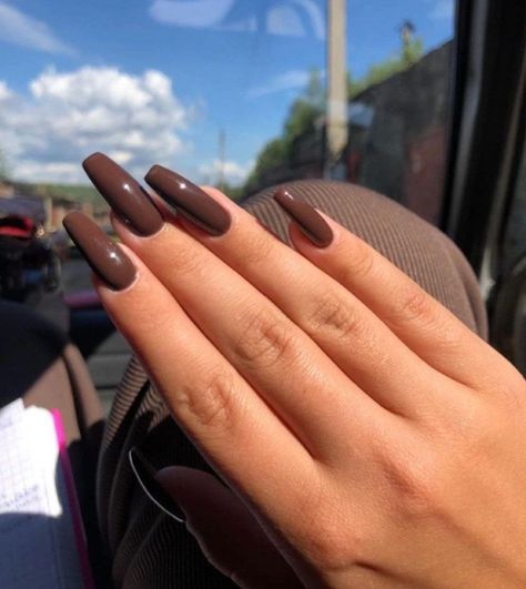 Chocolate Brown Square Nails, Brown Ballerina Nails, Brown Coffin Nail Ideas, Dark Coffin Nail Ideas, Dark Brown Nails Acrylic, Braun Nails, Brown Coffin Acrylic Nails, Brown Nails Coffin, Brown Acrylic Nails Design