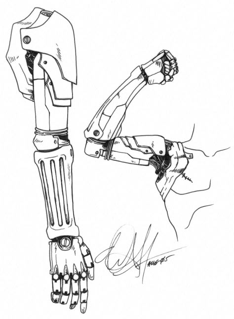 Prothestic Arm, Prosthetic Arm Concept Art, How To Draw Robots, Automail Arm, Mecha Drawing, Prosthetic Arm, Arm Drawing, Robot Hand, Mechanical Arm