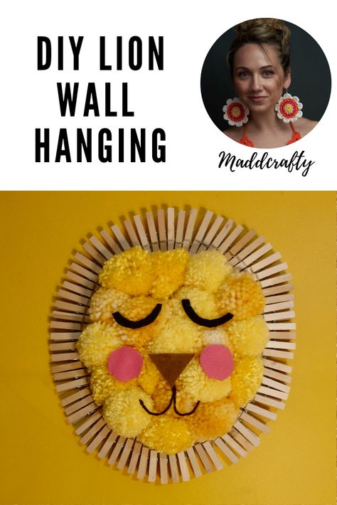 Easy to make lion wall hanging! Lion Wall Hanging, Lion Wall Art, How To Make A Pom Pom, Pom Pom Maker, Fun Craft, Toddler Activities, Fun Crafts, Lion, Pom Pom