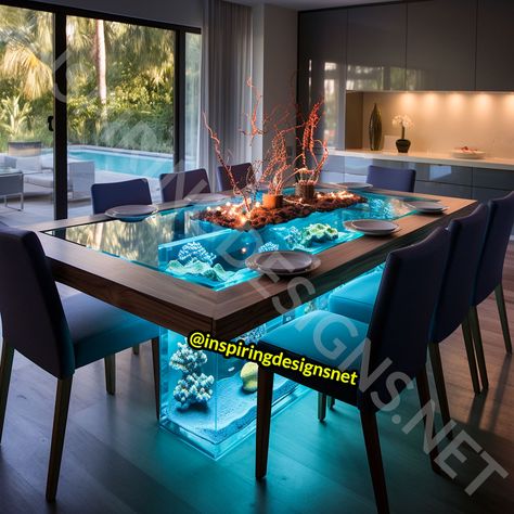 These Aquarium Dining Tables Will Make Waves at Your Next Dinner Party! – Inspiring Designs Table Aquarium, Dining Island, Think Bigger, Dinning Tables, Marine Plants, Aquatic Life, Make Waves, Diy Home Furniture, Date Dinner