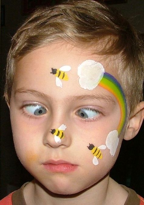 Bee Face Paint, Kids Face Painting Easy, Face Painting Ideas For Kids, Easter Face Paint, Easy Face Painting Designs, Rainbow Face Paint, Painting Ideas For Kids, Face Painting Ideas, Girl Face Painting