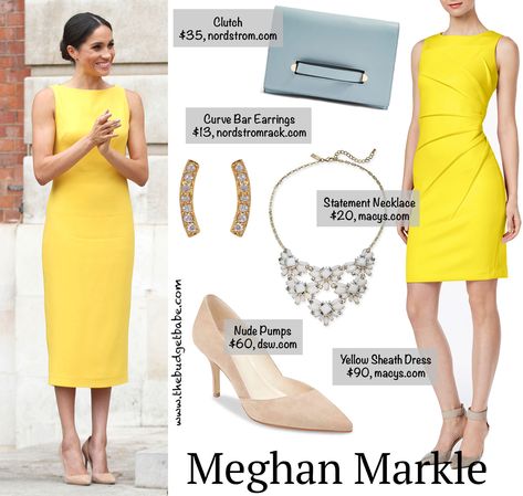 Yellow Dress Work Outfit, Yellow Dress Outfit Classy, Yellow Dress Accessories, Yellow Dress Shoes, Yellow Outfits, Yellow Things, Duchess Meghan, Color Dresses, Meghan Markle Style