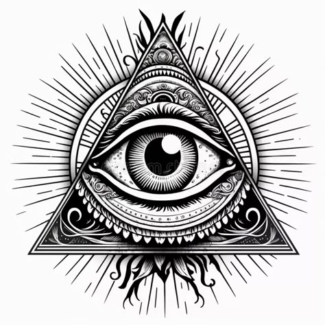 All Seeing Eye Tattoo Triangle, Illumination Art Design Tattoo, Ojo Iluminati Tattoo, Illuminate Tattoo Design, Heptagram Tattoo, Eye Triangle Tattoo Design, Illuminated Tattoo, All Seeing Eye Tattoo Design, Eye Of Providence Tattoo