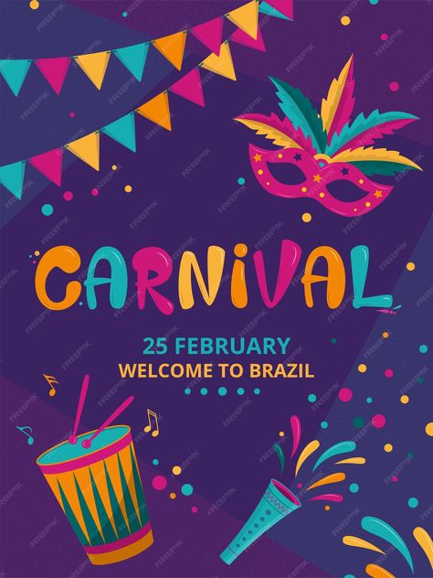 Premium Vector | Carnival vertical poster with dark background Carnival Poster Design, Carnival Poster, Carnival Background, Fireworks Background, Carnival Posters, New Year Fireworks, Celebration Background, Night Background, New Years Background