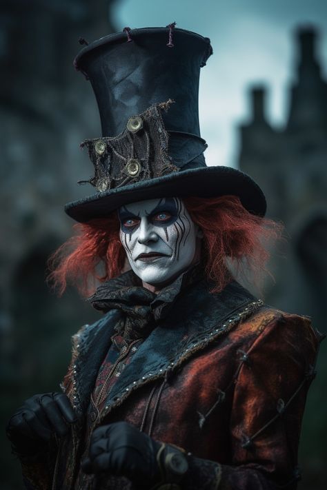 Scary Mad Hatter Makeup, Dark Alice Makeup, Dark Beautiful Tattoos, Dark Mad Hatter Aesthetic, Evil Mad Hatter, Creepy Mad Hatter, Scary Alice In Wonderland Costume, Alice In Wonderland Creepy, Mad Hatter Wallpaper