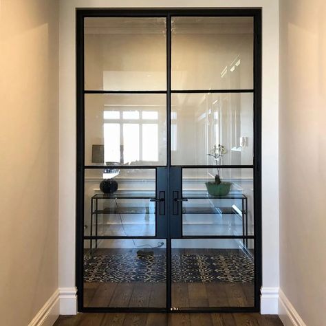 4 lite iron French double door with square top Double French Door, French Doors Office, Glass Office Doors, French Doors Living Room, External French Doors, French Doors Bedroom, French Double Doors, Steel French Doors, Antique French Doors