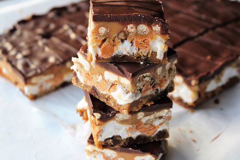 Almost a Candy Bar Candy Bar Recipe, Candy Bar Cookies, Cookie Dough Bars, Peanut Butter Sauce, Butterscotch Chips, Melting Chocolate Chips, Peanut Butter Chips, Chocolate Chip Cookie Dough, Chewy Cookie