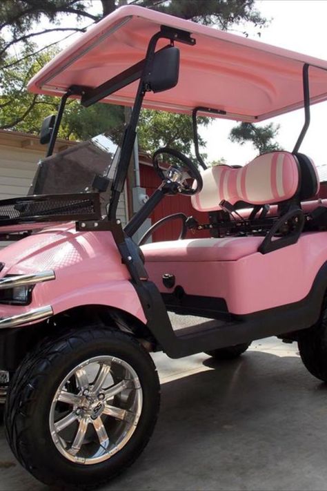 The Princess Pink Golf Cart Pink Golf Cart Ideas, Mini Golf Cart, Purple Golf Cart, Barbie Golf Cart, Pink Golf Cart Aesthetic, Girly Golf Cart, Bronco Golf Cart, Aesthetic Golf Cart, Preppy Golf Cart