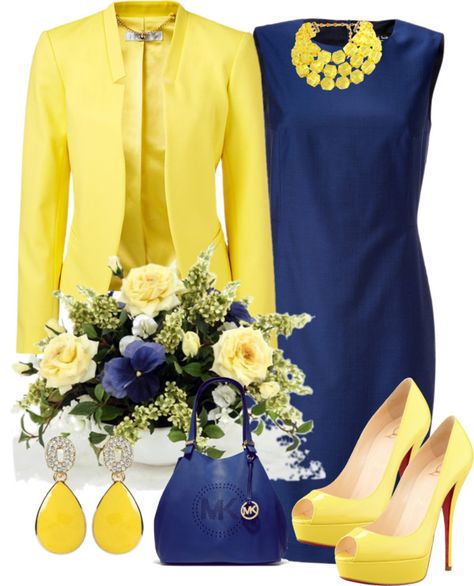 "Little Blue Dress" by sandgirl-435 ❤ liked on Polyvore How To Wear Yellow, Blue And Gold Outfit Ideas, Little Blue Dress, Blue And Yellow Dress, Women's Outfits, Shoes Bag, Classy Dress Outfits, Yellow And Blue, Complete Outfits