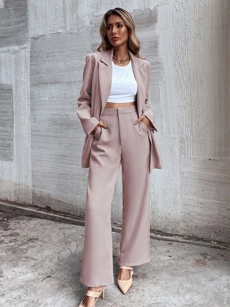 Solid Slant Pockets Tailored Pants | SHEIN USA Tailored Pantsuit With Pockets And High-waisted Pants, Formal High-waisted Wide Leg Pants With Pockets, Sleek High-waisted Pants With Pockets, Women Suits Wedding Guest, Sleek Tailored High-waisted Pants, Tailored Full-length Pants With Pockets, Womens Pant Suits Wedding, Tailored Suit Women, Womens Suit Outfits