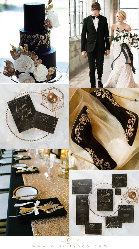 Midnight Chic black and gold Wedding Invitations CDI004 Best Wedding Theme Colors, Wedding Theme Black And Gold, White Black And Gold Wedding Theme, Black Silver Gold Wedding, Black Gold And Cream Wedding, Copper And Black Wedding Theme, Black And Gold Wedding Dresses, Black And Gold Themed Wedding, Black Cream And Gold Wedding