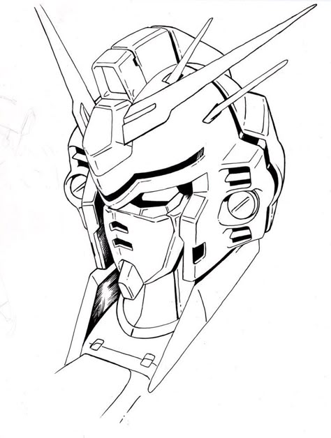 Gundam GP03 Head Lineart by aquadrop on DeviantArt Gundam Coloring Pages, Gundam Drawing Sketches, Gundam Lineart, Gundam Sketch, Gundam Tattoo, Mech Drawing, Gundam Manga, Gundam Drawing, Gundam Illustration