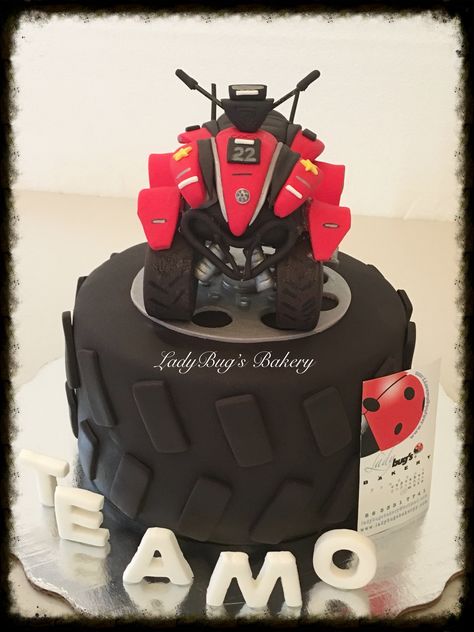 ATV cake Four Wheeler Birthday Cake, Atv Cake Ideas, Atv Party Ideas, Atv Birthday Cake, Atv Birthday Party Ideas, Four Wheeler Birthday Party, Quad Bike Cake, Four Wheeler Cake, Atv Cake