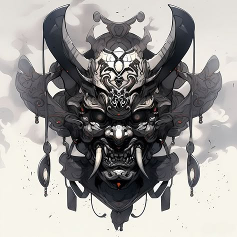 #oni #mask #tattoo #designtattoo #art #japan #style Onimask Cyberpunk, Oni Mask Female, Japanese Mask Illustration, Japanese Oni Mask Drawing, Oni Mask Tattoo Back, Oni Mask Back Tattoo, Oni Mask Wallpaper, Oni Demon Art, Japanese Oni Mask Tattoo