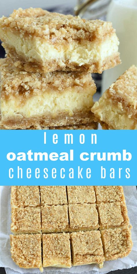 Cream Cheese Crumb Bars, Oatmeal Lemon Bars Recipe, Keto Creamy Lemon Squares, Oatmeal Cheesecake Bars, Cream Cheese Oatmeal Cookies, Disney Copycat Recipes Desserts, Oatmeal Crust Cheesecake, Cream Cheese Oatmeal Bars, Lemon Oatmeal Bars