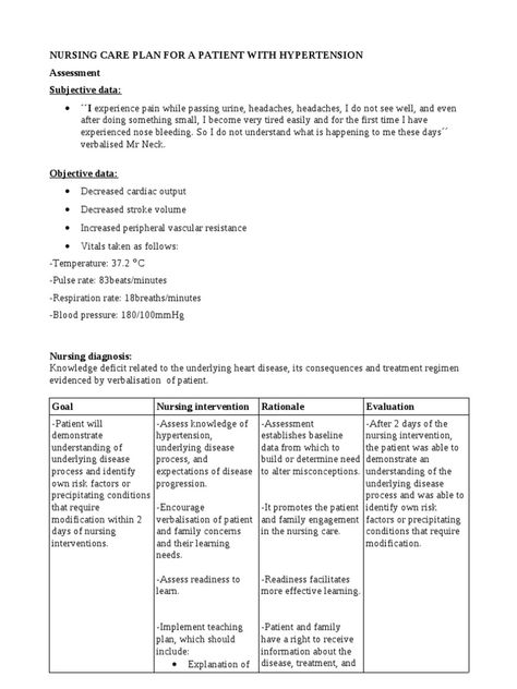 This is a nursing care plan for a hypertensive patient. Patient Care Plan Template, Nursing Diagnosis Care Plans, Nursing Care Plans Examples, Care Plans Nursing Student, Urgent Care Nurse, Nurses Notes, Nursing Documentation, Nurse Notes, Nurse Teaching