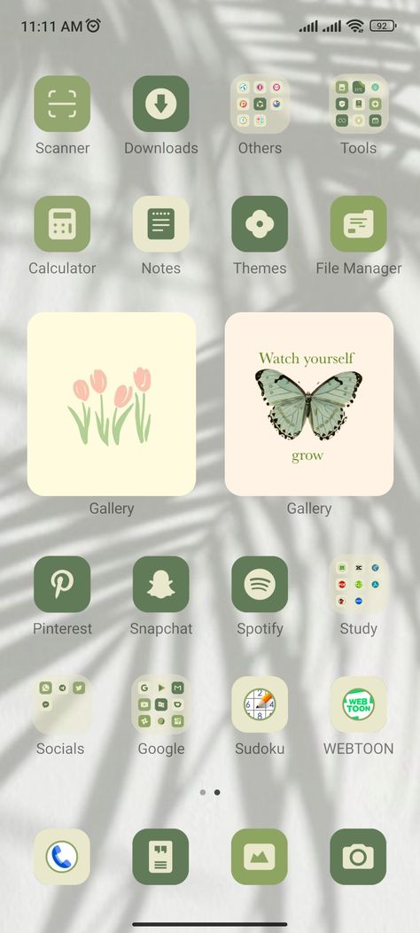 Aesthetic homescreen android Redmi Themes, Sage Green Home Screen, Green Home Screen, Redmi 10 Prime, Sage Green Home, Mobile Theme, Cute Picture Quotes, Widget Photos, Themes For Mobile