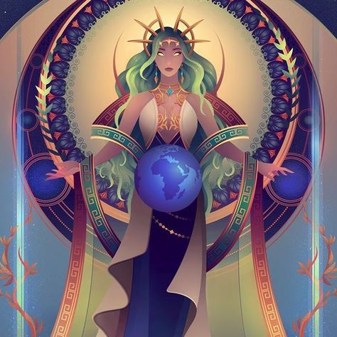 Earth Goddess Drawing, Gaia Goddess Aesthetic, Gaia Goddess Art, Yliade Art, Primordial Chaos, Gaia Goddess, Greek Pantheon, Nature Goddess, Earth Goddess