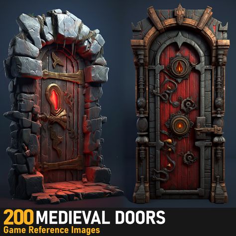 Fantasy Door Concept Art, Door Concept Art, Dungeon Door, Medieval Doors, Medieval Door, Game Animation, Props Concept, Animation Illustration, Magic Bottles